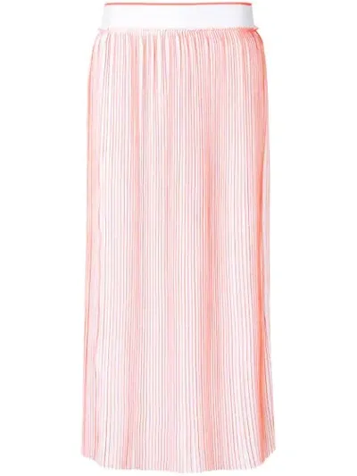 Victoria Victoria Beckham Pleated Striped Crepe De Chine Midi Skirt In Yellow