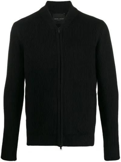 Roberto Collina Ribbed-knit Zip-up Cardigan In Black