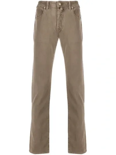 Jacob Cohen Colour Block Regular Length Trousers In Brown