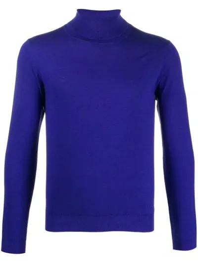 Laneus Fine Knit Roll Neck Jumper In Blue