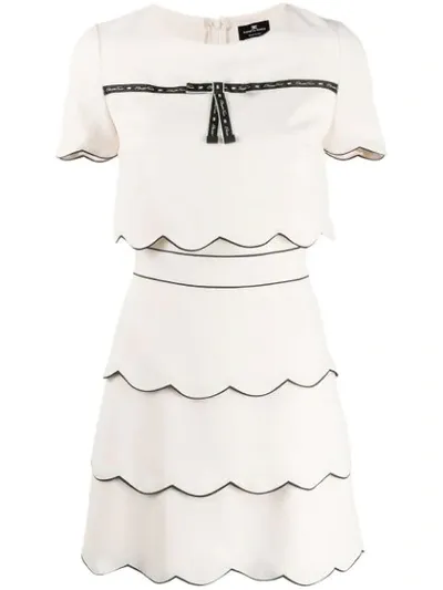 Elisabetta Franchi Scalloped Layer Trim Dress In White