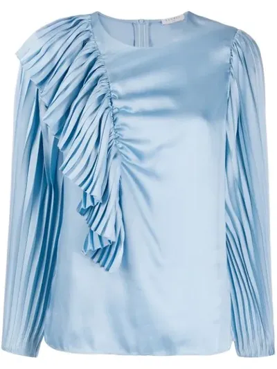 Sandro Pleated Detail Long-sleeved Blouse In Blue