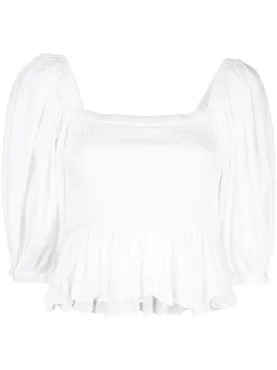 Cynthia Rowley Lily Smocked Top In White