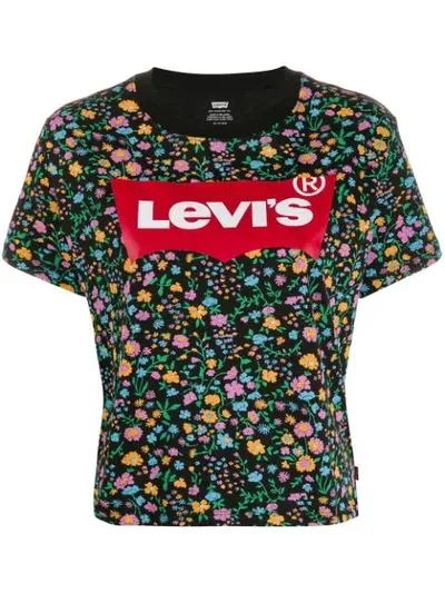 Levi's Logo Floral Print T-shirt In Black