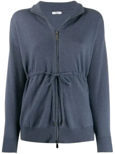 Peserico Zipped Fitted Cardigan In Blue