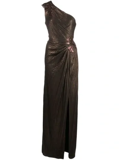 Tadashi Shoji Nigella Pintuck Evening Gown In Brown