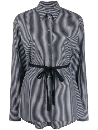 Mm6 Maison Margiela Tie Waist Striped Shirt In Black