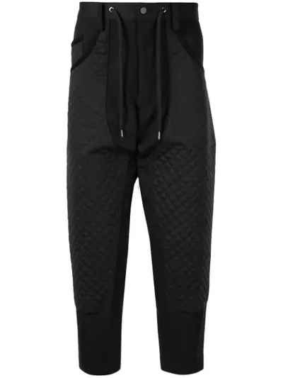 Fumito Ganryu Diamond Quilted Drop-crotch Trousers In Black