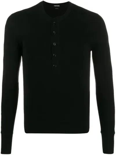 Tom Ford Button-down Long-sleeve T-shirt In Black