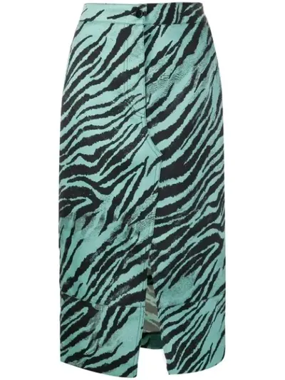 Brognano Tiger Print Pencil Skirt In Blue