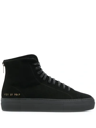 Common Projects Tournament Shearling-lined Suede High-top Sneakers In Black