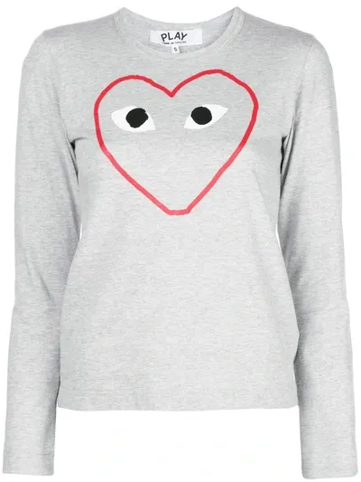 Comme Des Garçons Play Printed Logo T-shirt In Grey