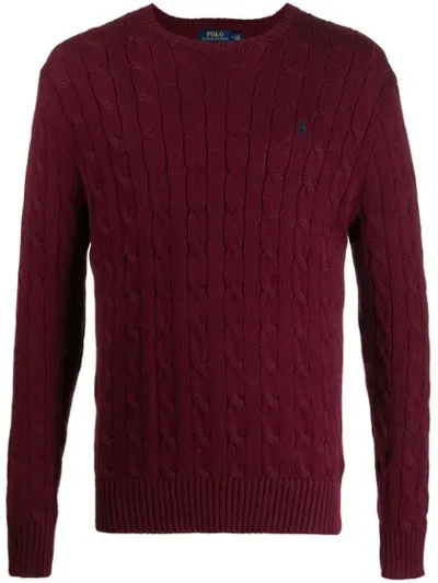 Polo Ralph Lauren Burgundy Cable Knit Cotton Sweater In Red