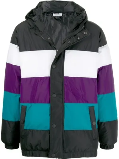 Fila Colour Block Hooded Jacket In Black