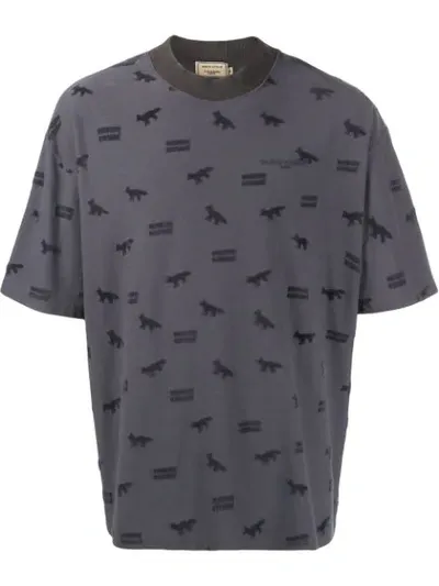 Maison Kitsuné All Over Logo Print T-shirt In Grey