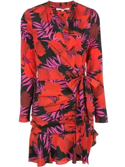 Veronica Beard Lorina Floral Long Sleeve Silk Stretch Minidress In Poppy Multi