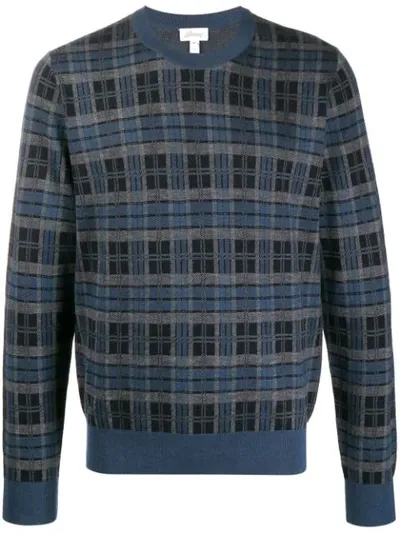 Brioni Jacquard Check Knitted Jumper In Blue