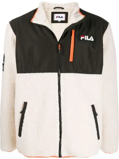 Fila Shearling Logo Jacket In Neutrals