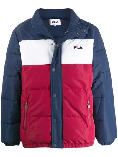 Fila Colour Block Puffer Jacket In Blue