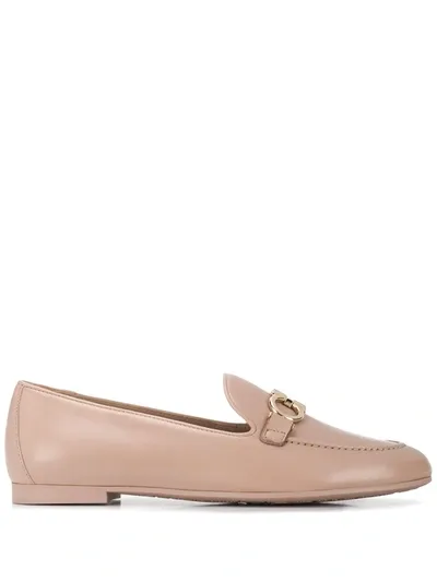 Ferragamo Trifoglio Leather Gancini Horsebit Loafers In Pink,beige