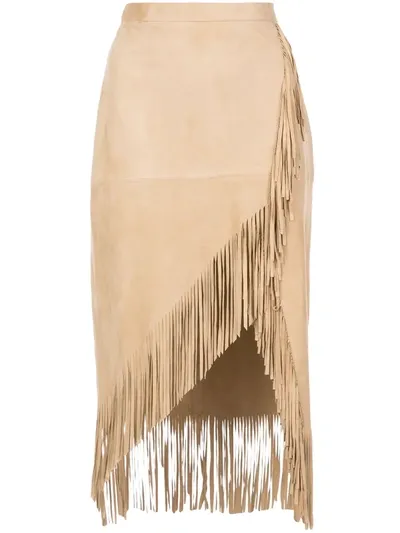 Altuzarra Suede Fringed Wrap Skirt In Neutrals