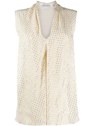 Victoria Beckham Metallic-flecked Silk Flared Tank Top In White