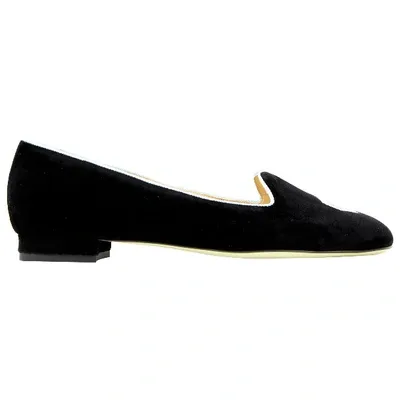 Pre-owned Giannico Velvet Ballet Flats In Black