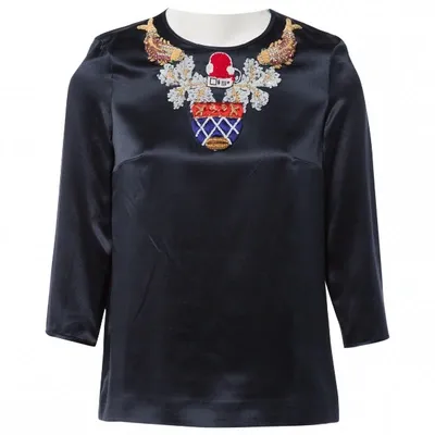 Pre-owned Mary Katrantzou Silk Top In Navy