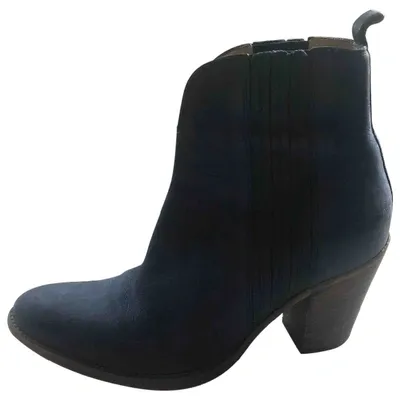 Pre-owned Sartore Leather Ankle Boots In Blue