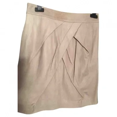 Pre-owned Diane Von Furstenberg Leather Mini Skirt In Beige