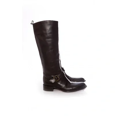 Pre-owned Sartore Leather Riding Boots In Black