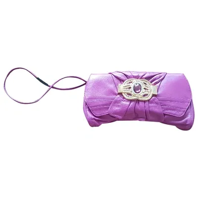 Pre-owned Escada Leather Clutch Bag In Purple