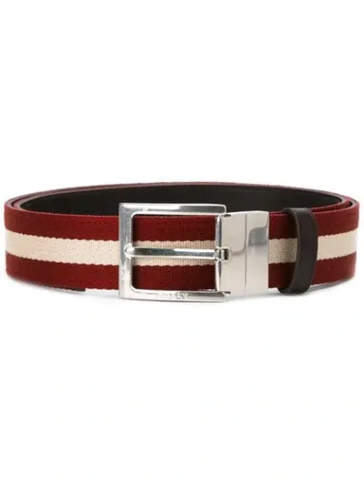 Bally 'tonni' Stripe Canvas & Leather Belt In Chocolate