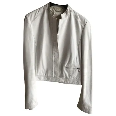 Pre-owned Versus Leather Jacket In White