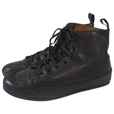 Pre-owned Sartore Leather Trainers In Black