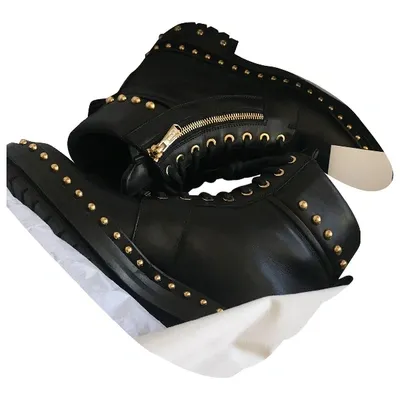 Pre-owned Balmain Leather Biker Boots In Black