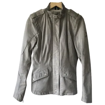 Pre-owned Belstaff Leather Biker Jacket In Grey