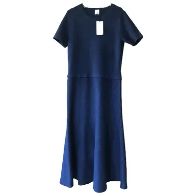 Pre-owned Iris & Ink Wool Mid-length Dress In Navy