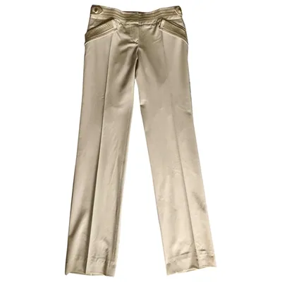 Pre-owned Roberto Cavalli Wool Straight Pants In Beige