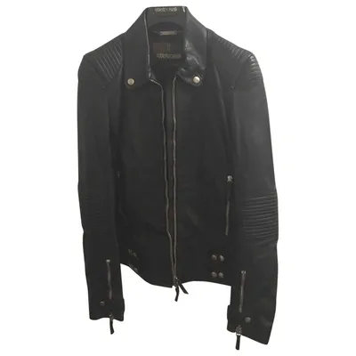 Pre-owned Roberto Cavalli Leather Biker Jacket In Black