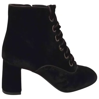 Pre-owned Roberto Festa Velvet Lace Up Boots In Black