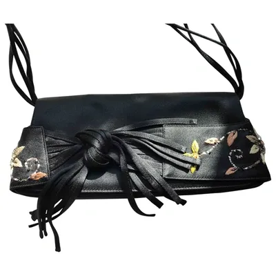 Pre-owned Christian Louboutin Silk Clutch Bag In Black