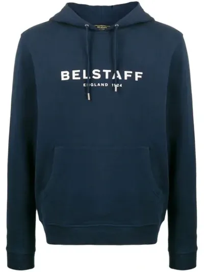 Belstaff Logo Print Fitted Hoodie In Blue