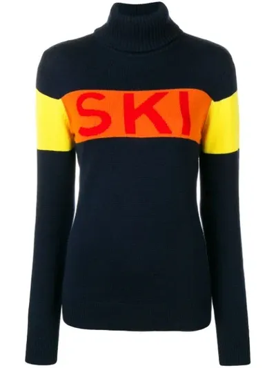 Perfect Moment Ski-intarsia Roll-neck Wool Sweater In Blue