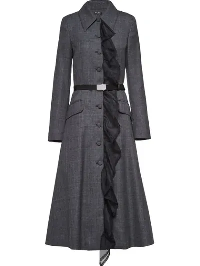 Miu Miu Prince Of Wales Checked Coat In Grey