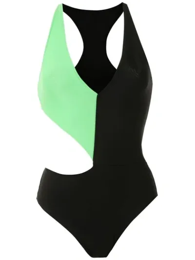 Gloria Coelho Two-tone Geometric Swimsuit In Black