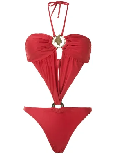 Amir Slama Cut Out Halterneck Swimsuit In Red