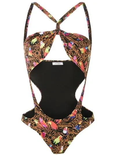 Amir Slama Cut Out Printed Swimsuit In Black