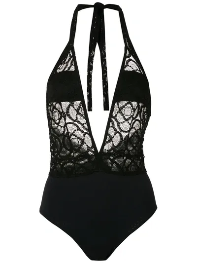 Amir Slama Lace Panel Swimsuit In Black