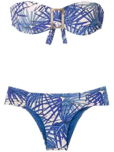 Brigitte Printed Bandeau Bikini Set In Blue